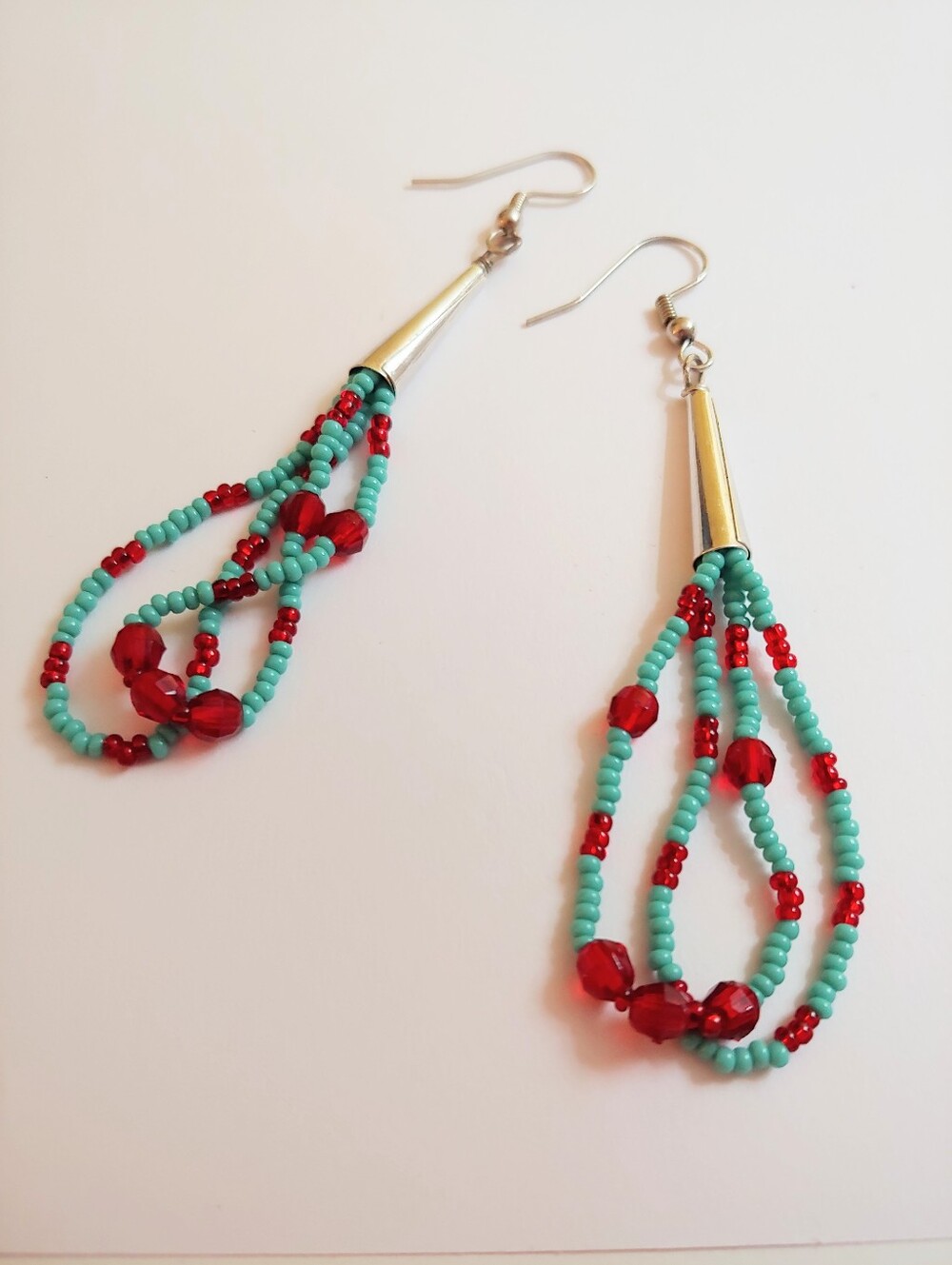 Turquoise and Red Beaded Teardrop Earrings - Women Jewelry
